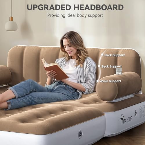 image for YITAHOME Queen Size Inflatable Sofa Bed with Headboard and Pump, Conve