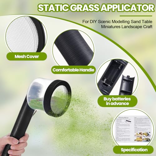 Tioncy Mini Static Grass Applicator Flocking Kit with Anti Slip Handle and 4 x 60g Colors Grass, Diorama Making Supplies, DIY Model Train Accessories Miniatures Landscape Craft(Curved Head) - Thumbnail 3