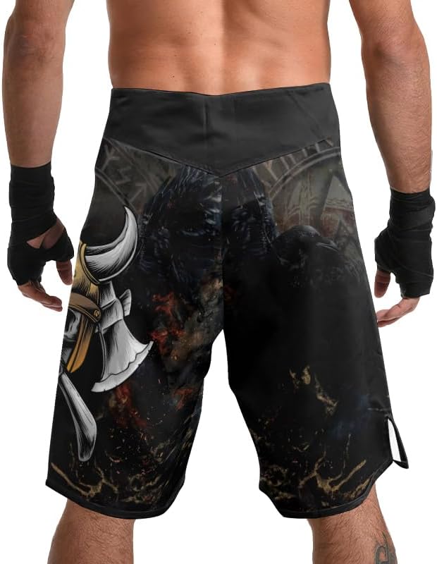Viking Men's Fight Short MMA BJJ Training No Gi Grappling Shorts Trunks Fight Wear with Drawstring