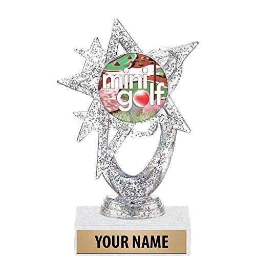 Crown Awards 5.5" Silver Glitter Mini Golf Trophies, Custom Astral Star Mini Golf Trophy Award