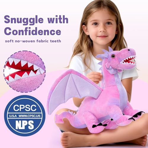 MaoGoLan 7 Pcs Dragon Plush Toy Set for Kid, 22 inch, Large Dragon Stuffed Animal with 4 Babies and 2 Eggs in Mom\'s Belly,Dinosaur Plush Gifts for Boy Girl Birthday Christmas Party Decor Pink - Thumbnail 5