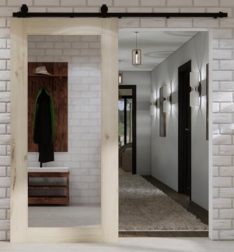 Porte coulissante en bois chêne avec miroir MIROIR (brut, 90x210)
