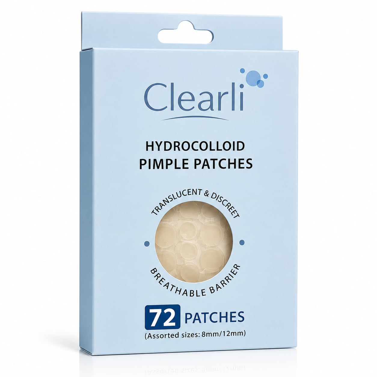 Clearli Hydrocolloid Acne Patches - Invisible Pimple Patches for Face, Ultra-Thin Waterproof Spot Treatment, 72 Count.