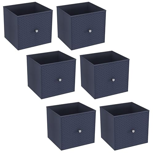 URBNLIVING Set of 1/4/6 Foldable 27cm Woven Fabric Storage Cube Box Drawer Insert Basket with Handle - Multi Colourful Collapsible Toy Arts & Crafts Bins, Durable and Lightweight for Home Office