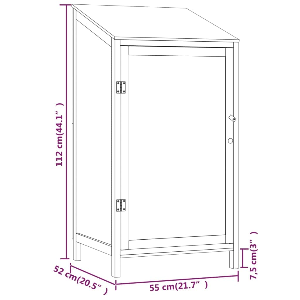 Caseta para herramientas de cortacésped y bicicleta, 55 x 52 x 112 cm, de madera maciza de abeto, con soporte de pared, para organizar y almacenar el jardín