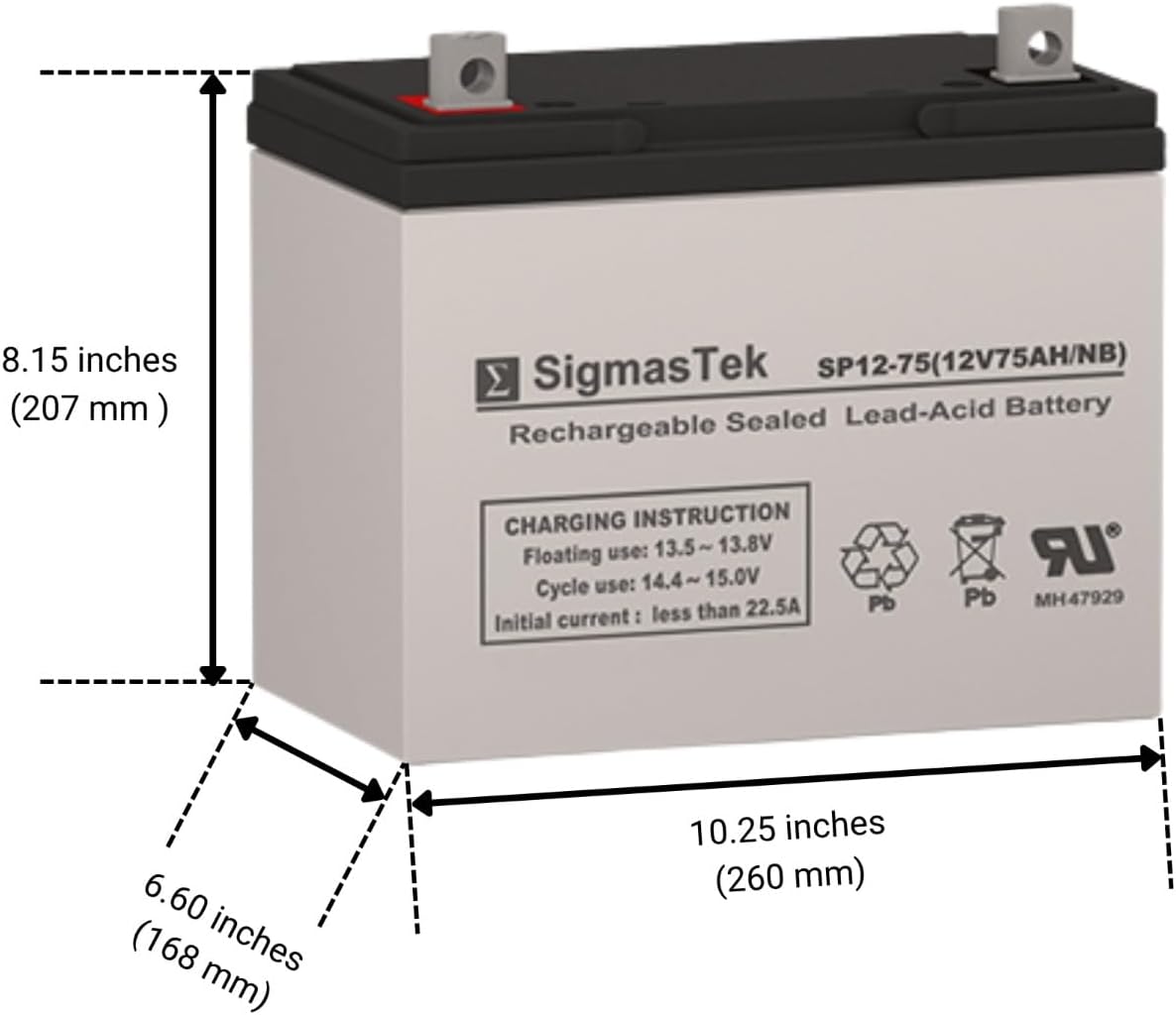 SigmasTek Universal Power UB12750 (45821) Compatible SLA Battery, 12V 75Ah NB