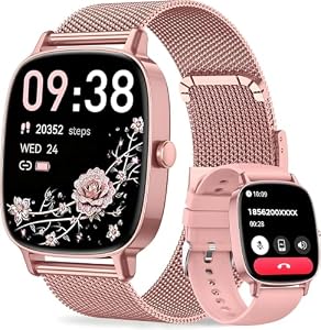 Smart Watches for Women, Answer/Make Call, 1.85'' HD Screen Fitness watch with Heart Rate/Sleep/SpO2 Monitor, Smart watch for iPhone/Android, 120+Sport Mode, IP68 waterproof - Two Straps, Rose Gold
