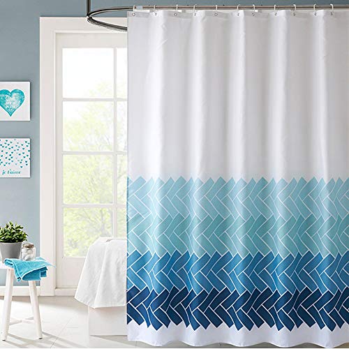 ufengke Cortinas de Ducha Chevron Azul con 12 Ganchos,Poliéster Prueb