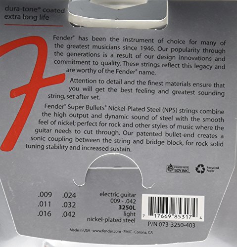 Super Bullet® Strings, Nickel Plated Steel, Bullet End, 3250L Gauges .009-.042, (6)
