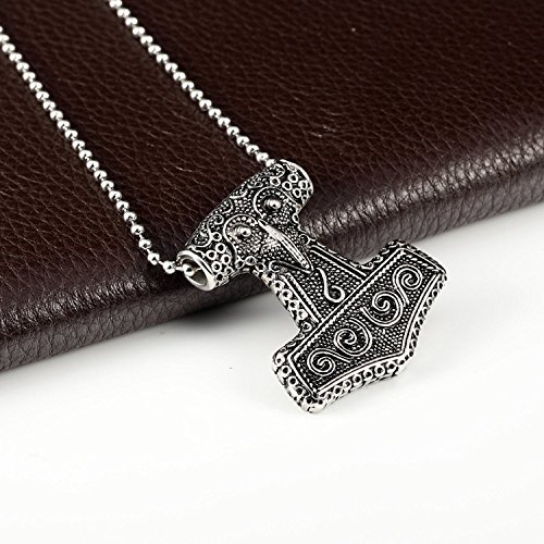 Pauro Mens Viking Norse Odin Thors Mjolnir Hammer Stainless Steel Pendant Necklace #TOP4