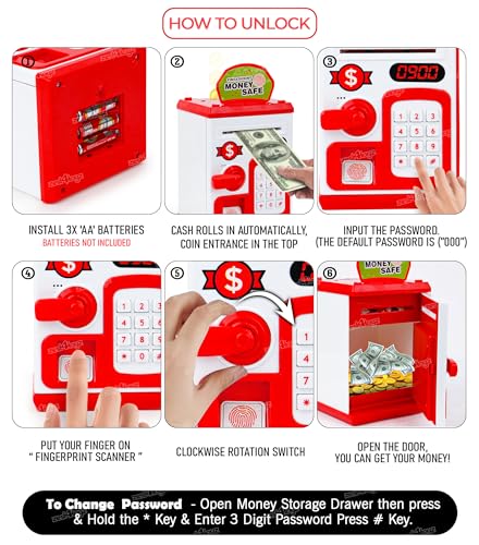 Image of Zest 4 Toyz Piggy Bank with Lock Code Money Saving Coin Bank Auto Cash Roller Gullak Birthday Return Gift for Kids(Red)