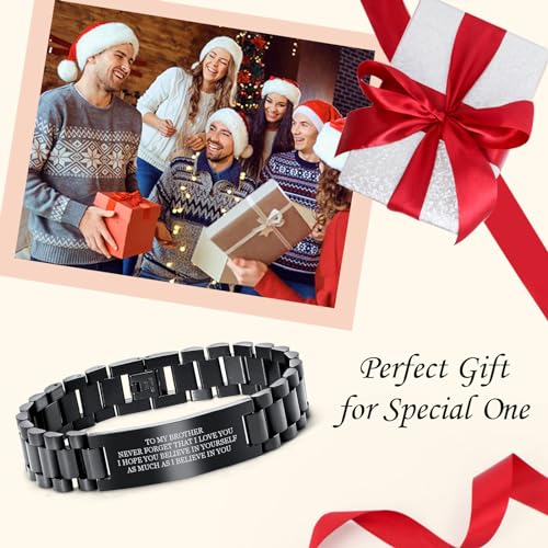 To My Brother Geschenkarmband, roestvrij staal, inspirerende boodschap, gegraveerde siliconen polsband armband voor mannen zwagers, afstuderen, Kerstmis, verjaardagscadeau van zus - Afbeelding 5
