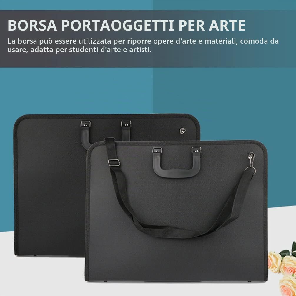 Operitacx Borsa da Disegno con Manico Leggera e Facile da Trasportare Nero Portatile Oxford 600d per Artisti per Studenti D'arte e Trasporto di Portfolio