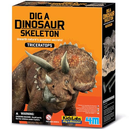 4M KidzLabs Experimentierkasten Dinosaurier-Ausgrabung: Triceratops - für Kinder ab 8 Jahre, Wissenschaft Spielzeug Mint Lernspielzeug Forscher Set Naturwissenschaft Technik Experimente