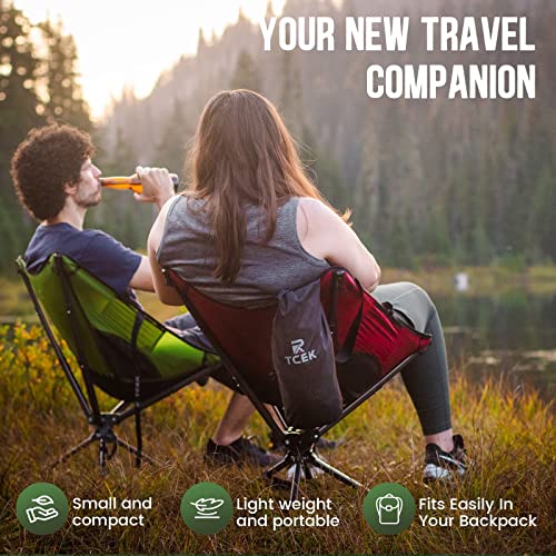 Tcek Swivel Portable Chair Camping Chairs - Small Compact Folding Chair For Adults That Setup In 8 Seconds, Lightweight Outdoor Backpacking Chair For Camp, Travel, Hiking, Beach, Support 300 Lbs,Red #TOP7