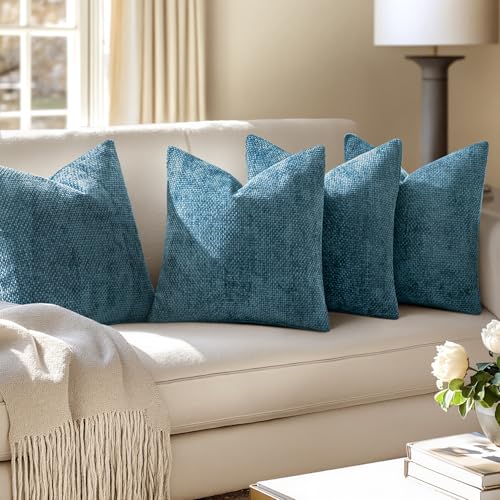 Image of MIULEE Pack of 4 Couch Throw Pillow Covers 18x18 Inch Smoke Blue Soft Decorative Chenille Pillow Covers Farmhouse Accent Cushion Covers for Boho Spring Home Decor Sofa Bedroom Living Room