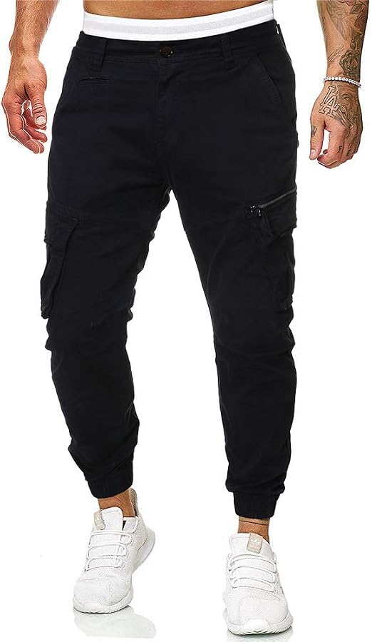 Pantalones casuales de color sólido con múltiples bolsillos y cierre, para  hombre Negro Negro ( 46 ES: Amazon.es: Ropa