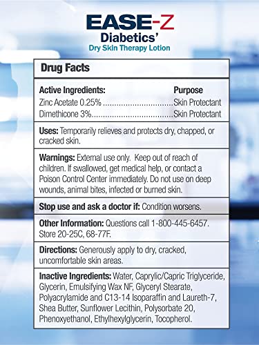 Ease-Z Diabetic Lotion For Dry Skin. Zinc And Shea Butter, Relieves Dryness, Reduces Redness, And Soothes Irritation And Itching. Long-Lasting. 10.9 Oz. #TOP6
