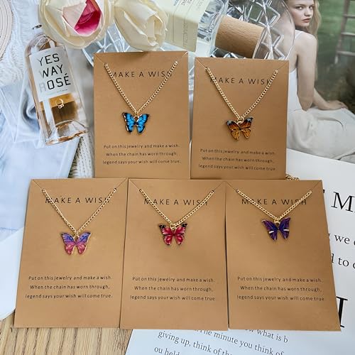 DEQIYIJI Cute Butterfly Pendant Necklace Jewelry Gifts For Women Dainty Stuff With Message Card3