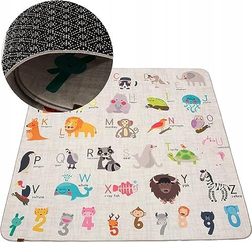Hamur Home Antypoślizgowa Mata Edukacyjna Dla Dzieci I Niemowląt 150x150cm Można Prać W Pralce Dziecięca Mata Do Domu Na Plażę I Piknik (Animals)