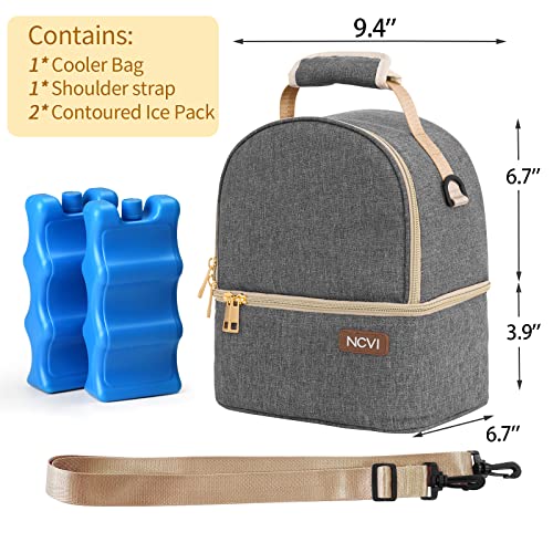 Ncvi Breastmilk Cooler Bag With Ice Pack, Insulated Lunch Bag For Women Men, Baby Bottle Bag Fits 6 Bottles For Nursing Mom Daycare, Double Deck Cooling Bag, Work, School, Picnic (Grey) #TOP3