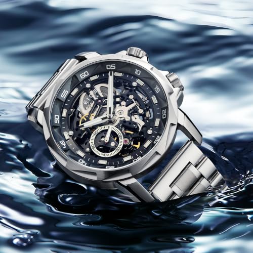 Image of FEICE FM511 Skeleton Auto Watch, Sapphire Luminous 5ATM Steel Strap.