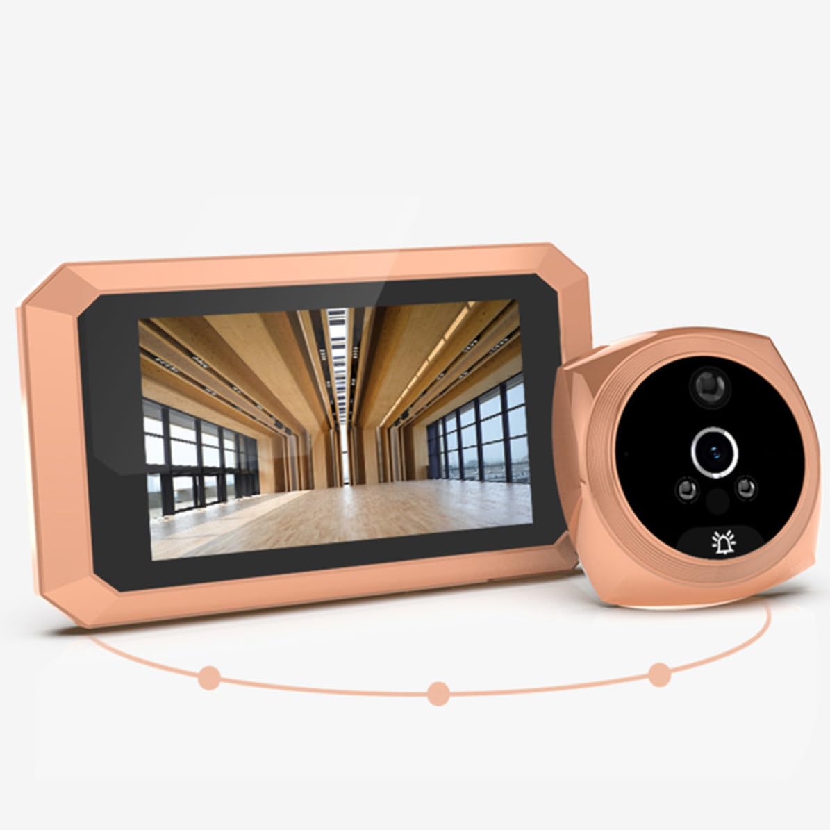 Goldene Türklingel mit Monitor 2mp und 135 Grad Weitwinkel für Haustüren | Abs Gehäuse, 3800-mah Akku, Speicher bis 128 Gb, für Zuhause und Hotel