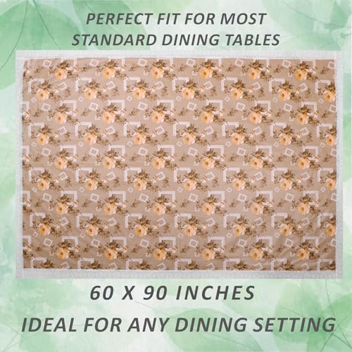 Image of Dakshya Industries 6 Seater PVC Waterproof Dining Table Cover 60x90 Inch | Floral Printed Washable Table Cloth with Lace Border