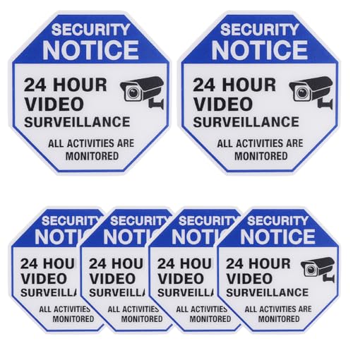 6pcs Video Surveillance Stickers 2 Large 3.5/6.7cm & 4 Medium 2.65/8.7cm Weatherproof Security Stickers Strong Adhesive Security Camera Signs for Indoor Outdoor Use