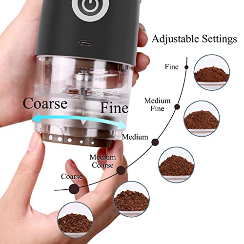 Portable Burr Coffee Grinder, Electric/Manual 2-in-1 Cafe Bean Grind Mill, USB Rechargable Mini Electric Coffee Grinder with 5 Grind Settings (Classic Black)