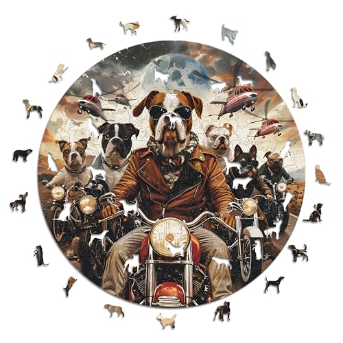 Iconic Puzzles - Motorcyclist Dogs, Fantasy Animals, 100% nachhaltiges Holzpuzzle, Geschenke für Kinder und Erwachsene, Größe L, 600 Teile – Ansicht 1