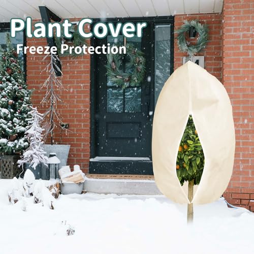 NAMOTEK 2 Pack Plant Covers Freeze Protection Tree Covers for Winter with Zipper Drawstring(Beige 70