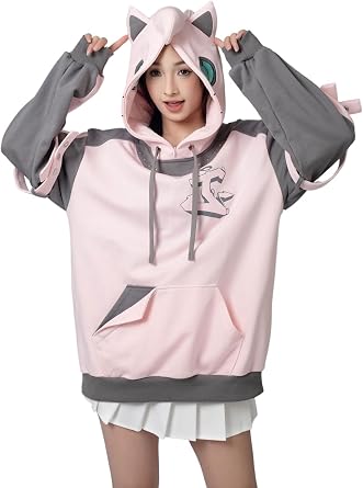 Cosfun Womens Cat Ears Hoodies Full-zip Hoodies Animal Hoodie with Ears Hooded Sweatshirts Jacket A00007