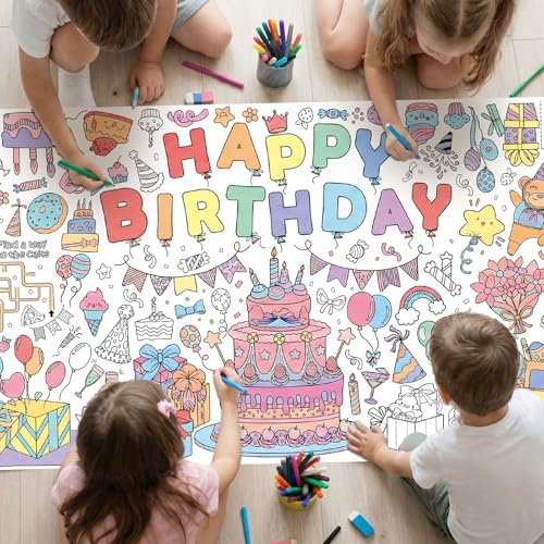 Happy Birthday Giant Coloring Poster 30 x 72 Inch Birthday Craft for Kids