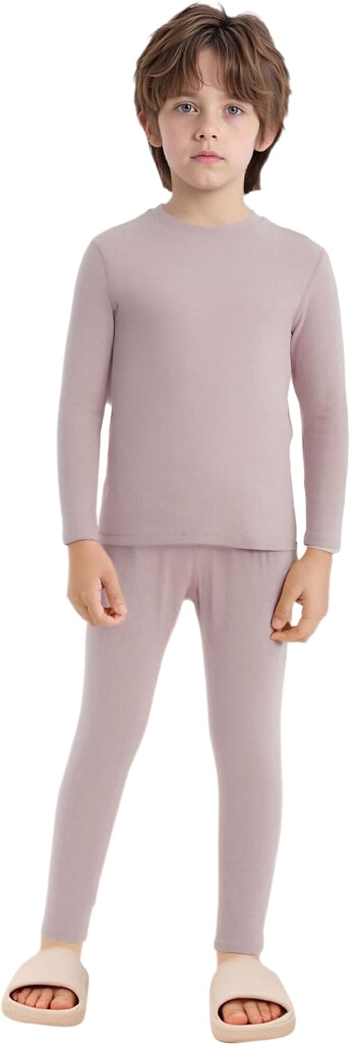 YiZYiF Kids Thermal Underwear Set Fleece Lined Shirt Pants Set Boys Girls Fleece Long Sleeve Tee Leggings Pink 13-14 Years