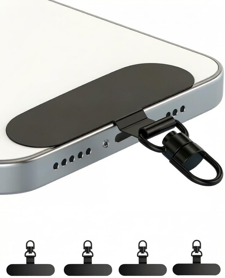 Phone Tether Tab 4pcs 360° Swivel Clip Ultra Thin Stainless Steel Lanyard Tab Patch for All Phone Cases Insert, Silver