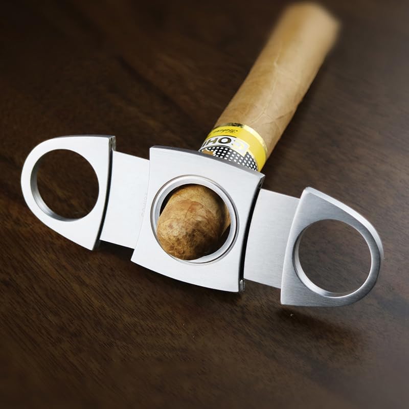 JDIME Cigar Cutter Guillotine, Stainless Steel Double Blade Scissors, Metal Oval Portable Pocket Manual Tool