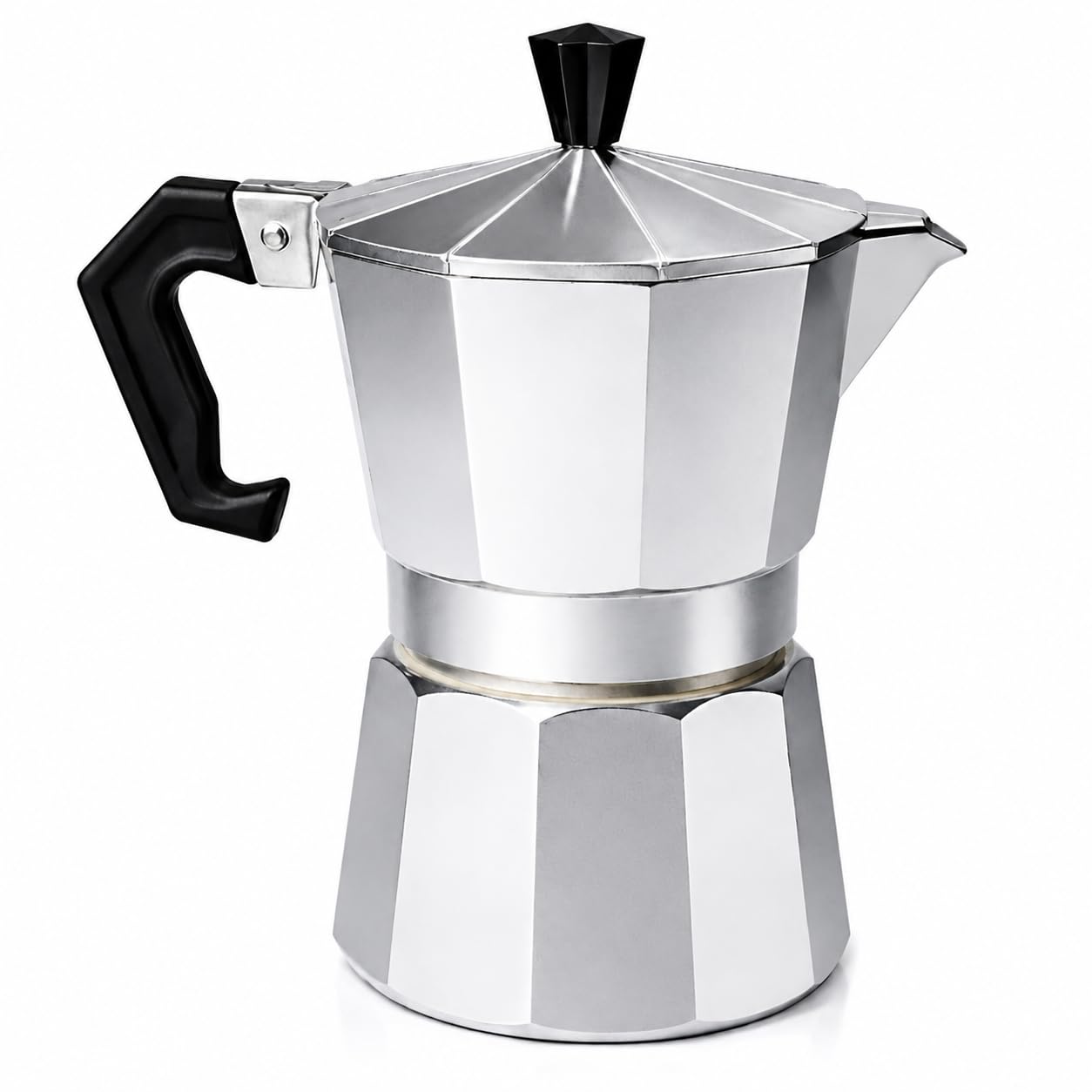 Moka Pot Stovetop Espresso Maker 6 Cup Aluminium Coffee Maker – Italian Espresso Percolator Cafetiere for Ground Coffee, Latte, Cappuccino, Mocha Maker, Heat Resistant Handle, Silver (Silver, 300ml)