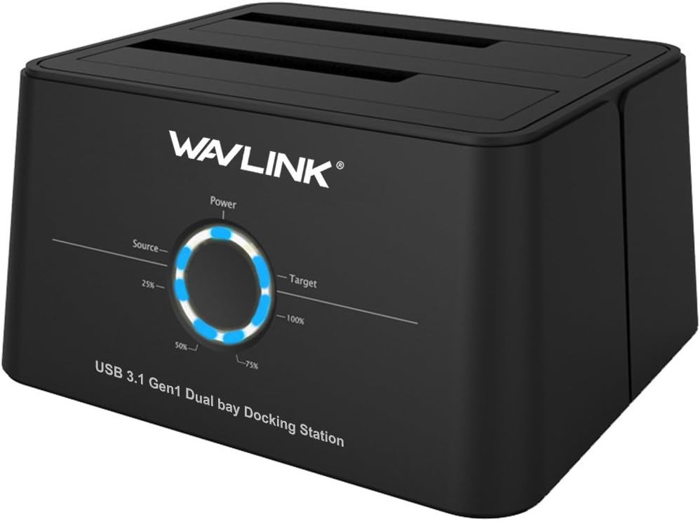 WAVLINK USB 3.0 to SATA I/II/III Dual-Bay External Hard Drive Docking Station for 2.5/3.5 Inch HDD/SSD with UASP (6Gbps), Support Offline Clone Duplicator and Auto Sleep Function [16TB X2 ]