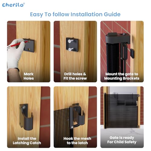 Image of Cherilo Safety Gate for Kids Home | Retractable Baby Safety Gate for Door & Stairs | Expandable Mesh Child Gate up to 150 cm | Pet & Baby Fence Barrier | Black