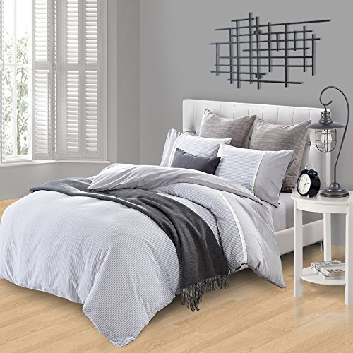 SUPERIOR Riverton Striped Duvet Cover Set, Premium Long-Staple Cotton, King/Cal King