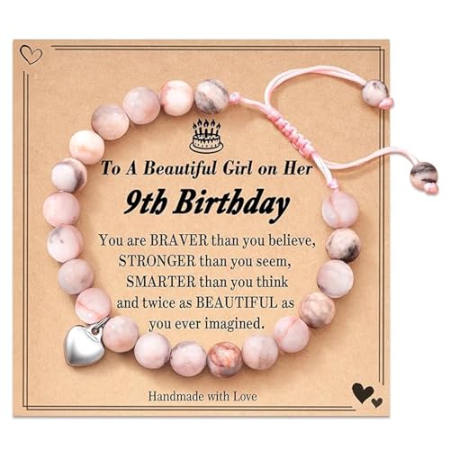 Pulseras de cumpleaños con corazón de piedra natural para niñas, dulces regalos de cumpleaños para nieta, hija, nieta, amiga, hermana, con tarjeta de regalo, 10 cm a 28 cm, piedra, 4 pulgadas, 4