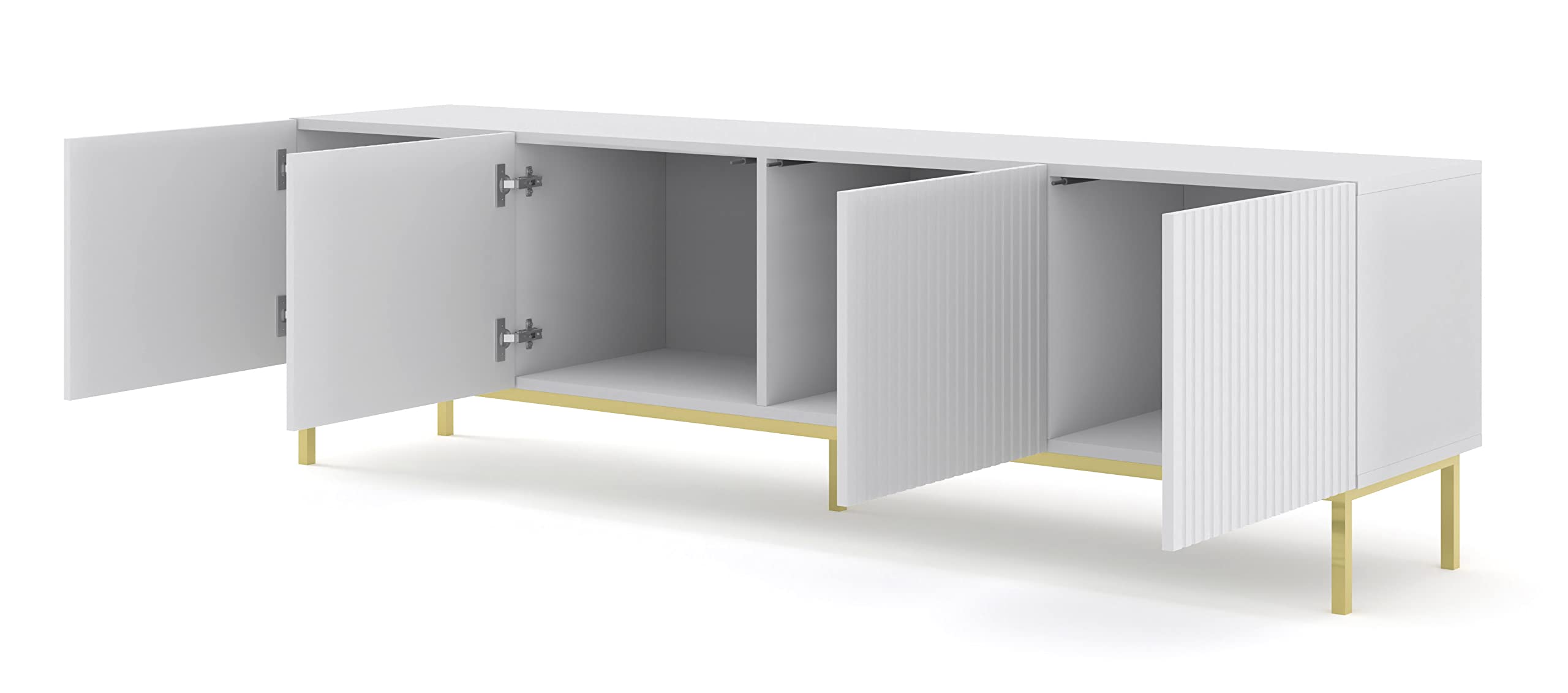 BIM Furniture TV-Schrank Ravenna B 200 cm 4D mit gefräster Front Hochwertiges MDF Lowboard Schrank TV Tisch Sideboard Kommode Hi-Fi Tisch Fernsehtisch Skandinavische (Weiß Matt)