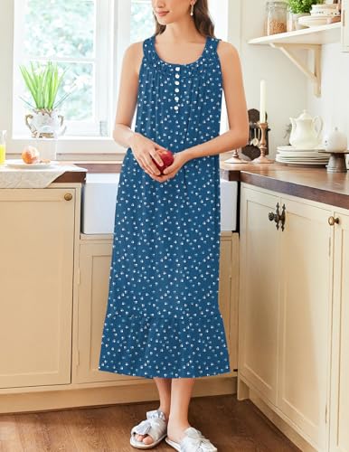 Image of Ekouaer 2 Pack Nightgowns for Women Sleeveless Long Night Gowns Victorian Nightdress with Pockets Soft Ladies Gown