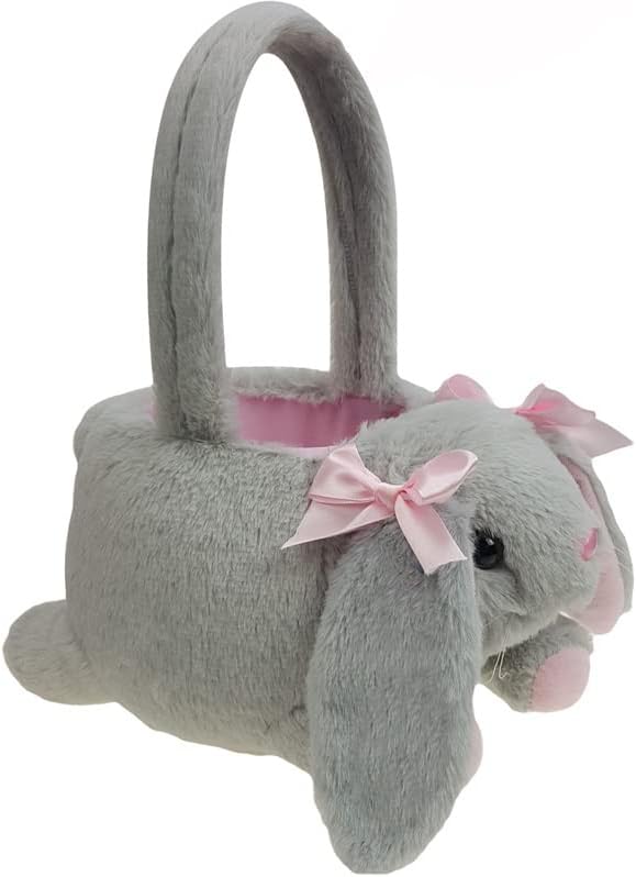 Teendi Cesta de Pascua de felpa personalizada, cesta de Pascua vacía de conejito con asas, cestas de Pascua para niños, bolsa de huevo de caramelo,