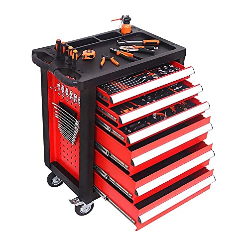 Allzweck-Werkzeugwagen 6 Schubladen mit kugelgelagerten Schienen Mobile Werkzeugkiste Werkzeugschrank Wagen Werkstattwagen auf Rädern für den Garten im Freien – Bild 7