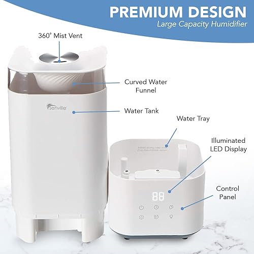 Miniatura 4 de Senville Humidificador de llenado superior de 5L para el hogar, humidificador de niebla fría de gran capacidad, ultrasónico, con difusor de aceite