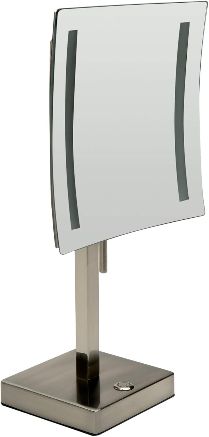 ALFI brand ABM8FLED-BN Brushed Nickel Tabletop Square 8" 5x Magnifying Cosmetic Mirror with Light