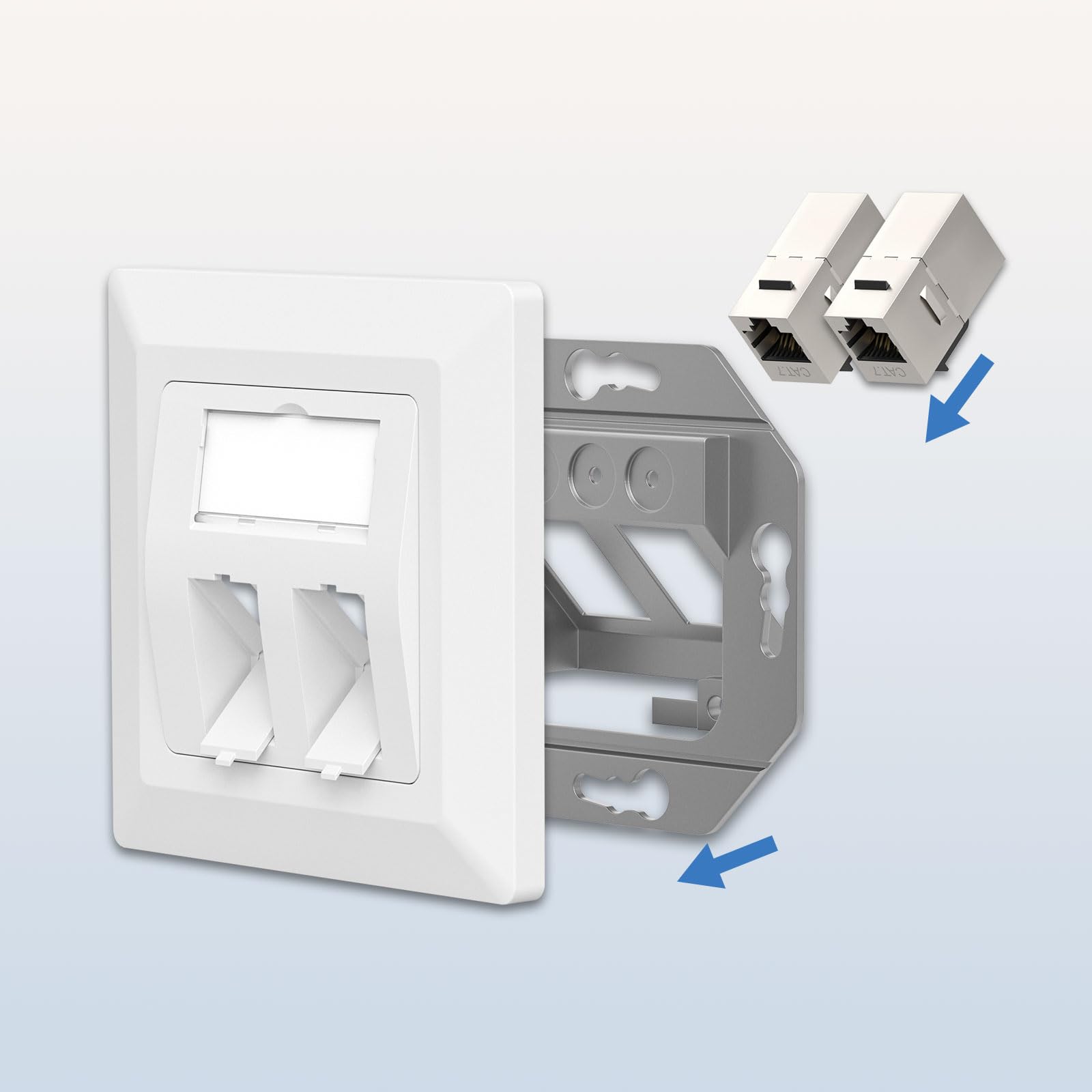 FGB Lot de 5 prises réseau CAT7 Keystone encastrées 2 ports avec module Keystone Blanc