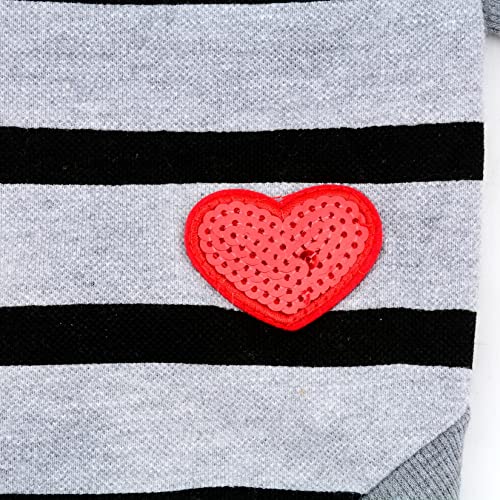 Zunea Hunde-Shirts für Kleine Hunde Sommer Basic T-Shirt Streifen Welpen Kleidung Pailletten Liebe Herz Sweatshirt Weiche Baumwolle Tee Shirt Haustier Kleidung Pullover Chihuahua Bekleidung Grau S